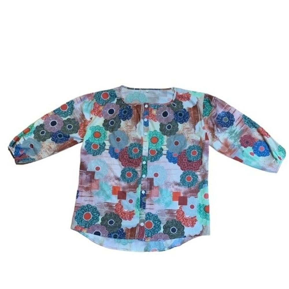 Retro Floral Blouse Abstract Mixed Print Women's Size Small‎